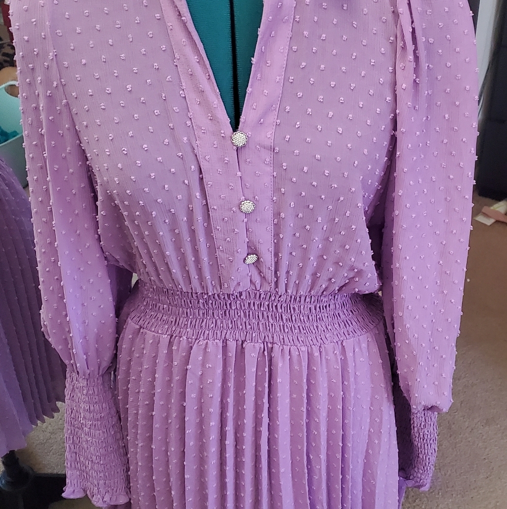 Zara NWT lavender Pleated Plumetis Dress
